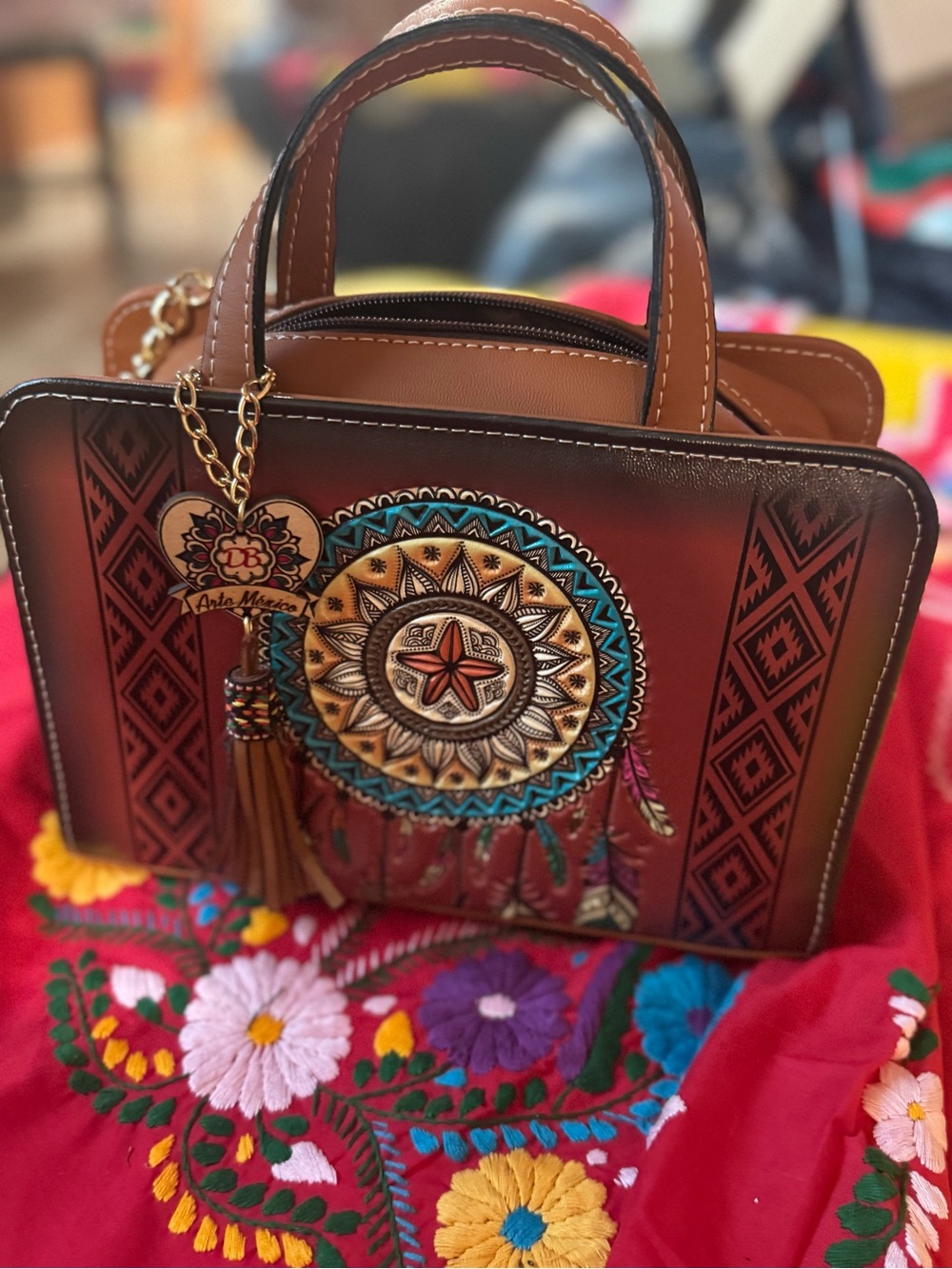 Anuschka Brown Hand-Painted Dreamcatcher Satchel